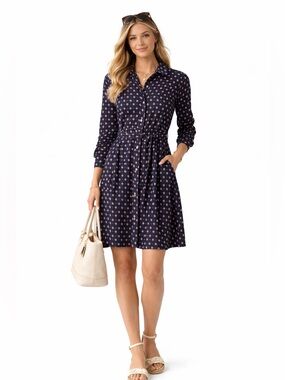 Untuckit Marie Shirt Dress navy red western preppy tie waist button front Size 4